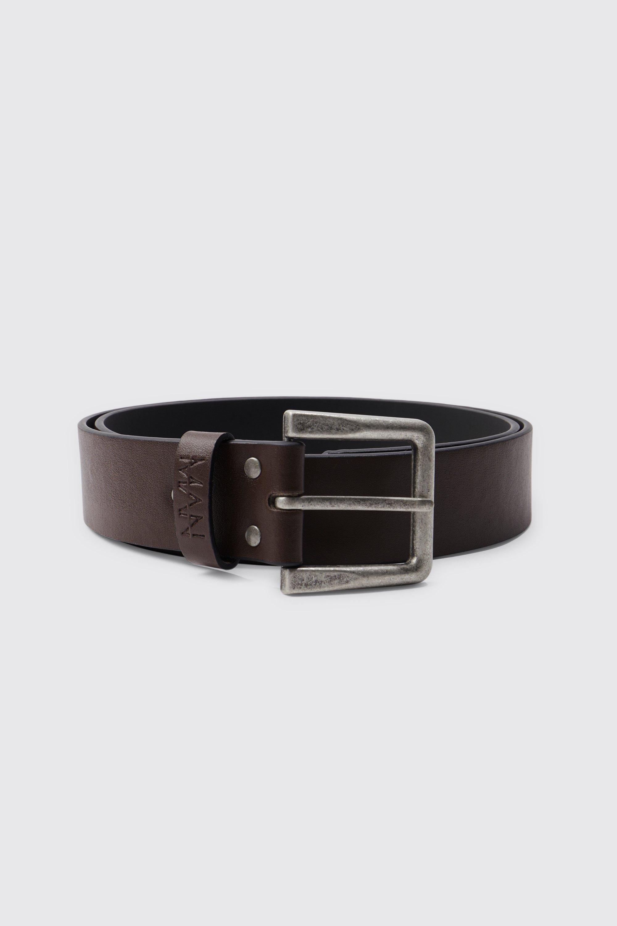Mens Brown Man Faux Leather Belt, Brown